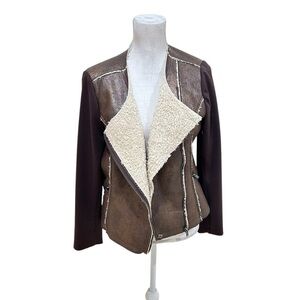 G by Giuliani metallic Brown Shearling zip up moto Jacket Ponte knit size large